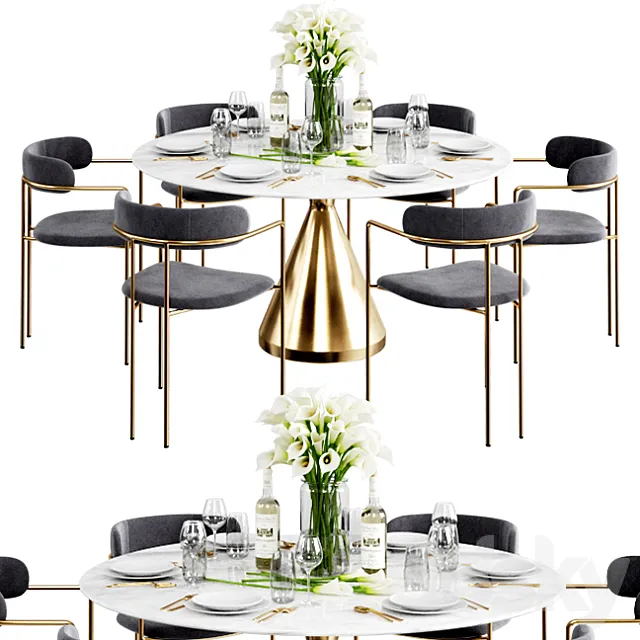West Elm Dinning Set 7 3DModel
