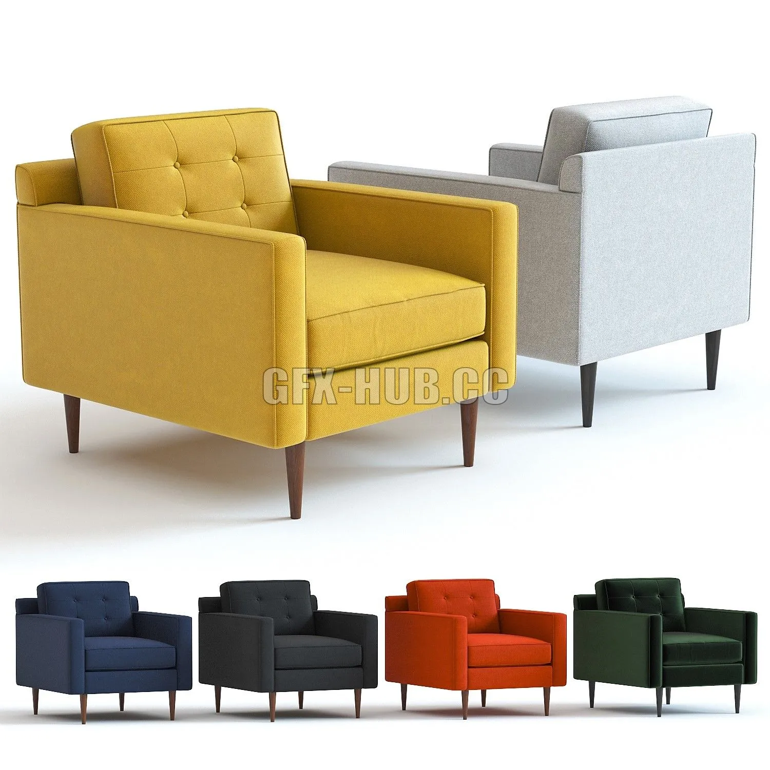 West Elm Drake Armchair 3D Model West Elm Drake Armchair 3D Model