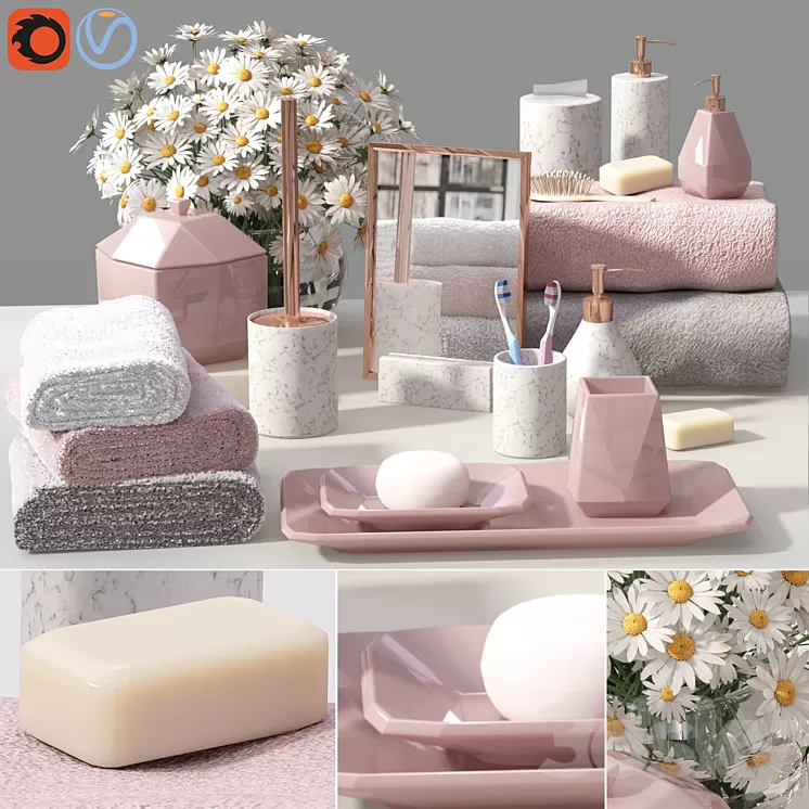 West elm Faceted Porcelain Bath Set 3D Model