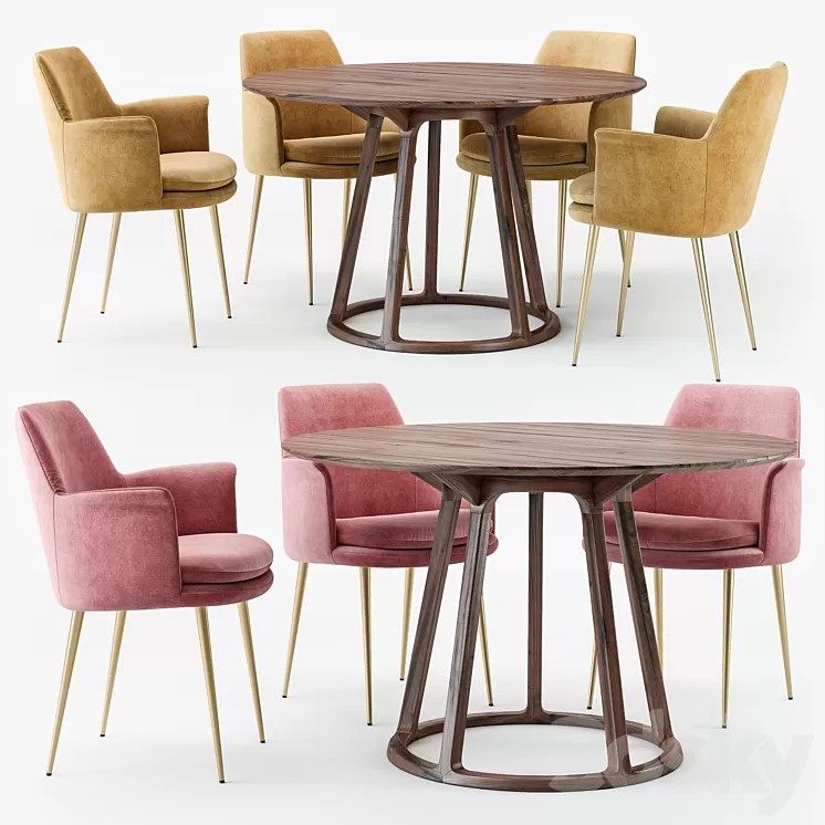 West elm finley dining set 3D Model West elm finley dining set 3D Model