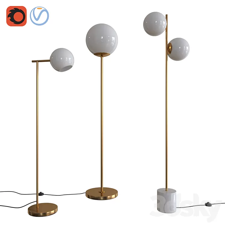 West Elm Floor Lamps Set 02 3D Model West Elm Floor Lamps Set 02 3D Model