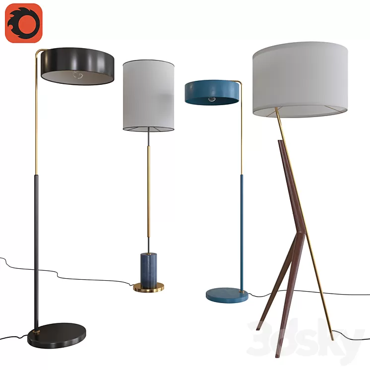 West Elm Floor Lamps Set 05 3D Model West Elm Floor Lamps Set 05 3D Model