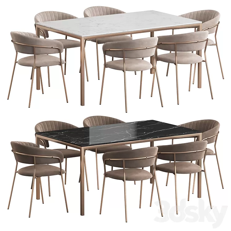 West Elm Frame table Turin chair Dining set 3D Model Free Download