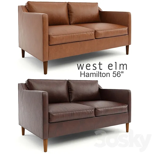 West Elm. Hamilton Leather Sofa 56 3DModel West Elm. Hamilton Leather Sofa 56 3DModel
