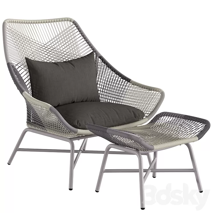 West Elm Huron Outdoor Lounge Chair Large and Ottoman 3D Model