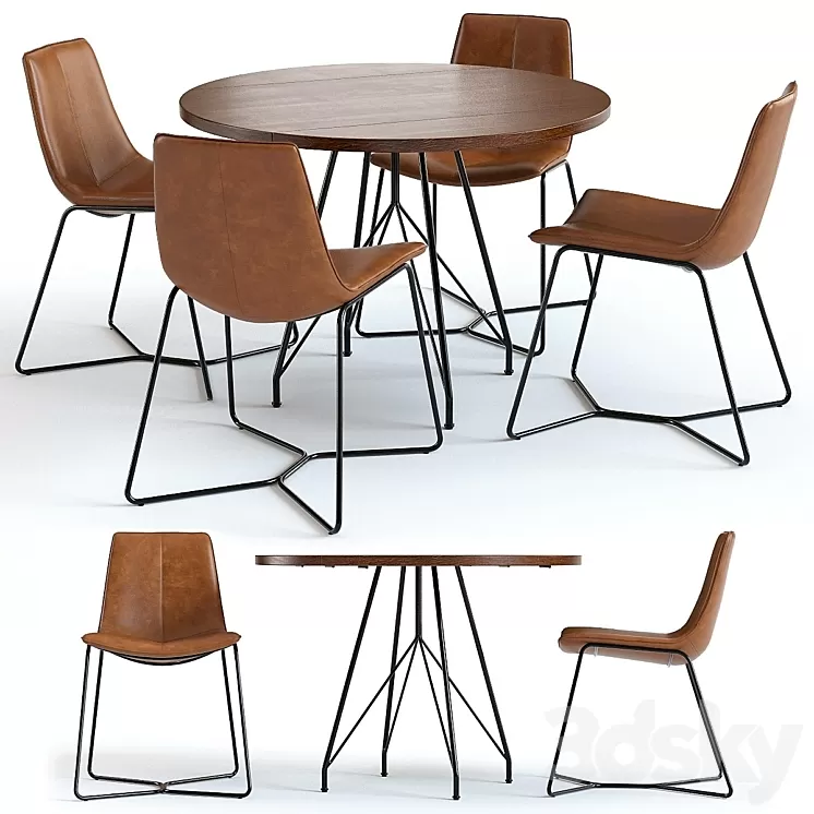 West Elm Jules Table and Slope Chairs 3D Model