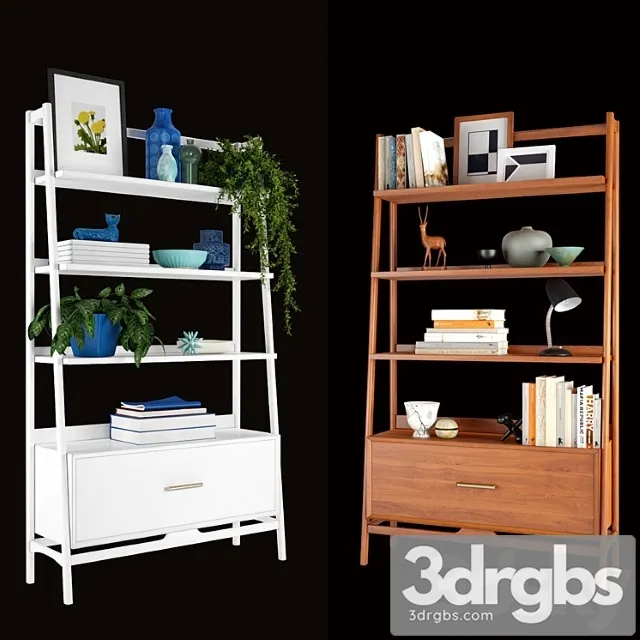 West elm mid-century bookshelf tall wide 2 3D Model Download