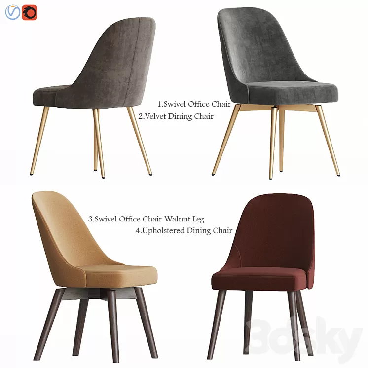 West Elm Mid-Century Chair set 3D Model West Elm Mid-Century Chair set 3D Model