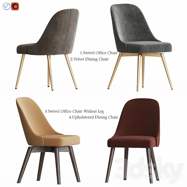 West Elm Mid-Century Chair set 3DModel West Elm Mid-Century Chair set 3DModel