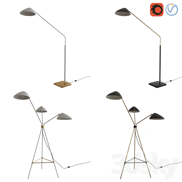 West Elm Mid-Century Floor Lamps set 3DModel West Elm Mid-Century Floor Lamps set 3DModel