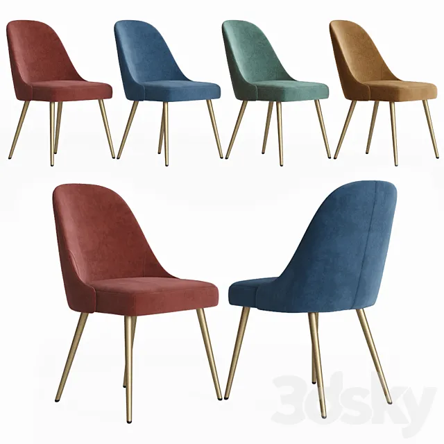 West Elm Mid-Century Upholstered Dining Chair – Velvet 3D Model West Elm Mid-Century Upholstered Dining Chair – Velvet 3D Model