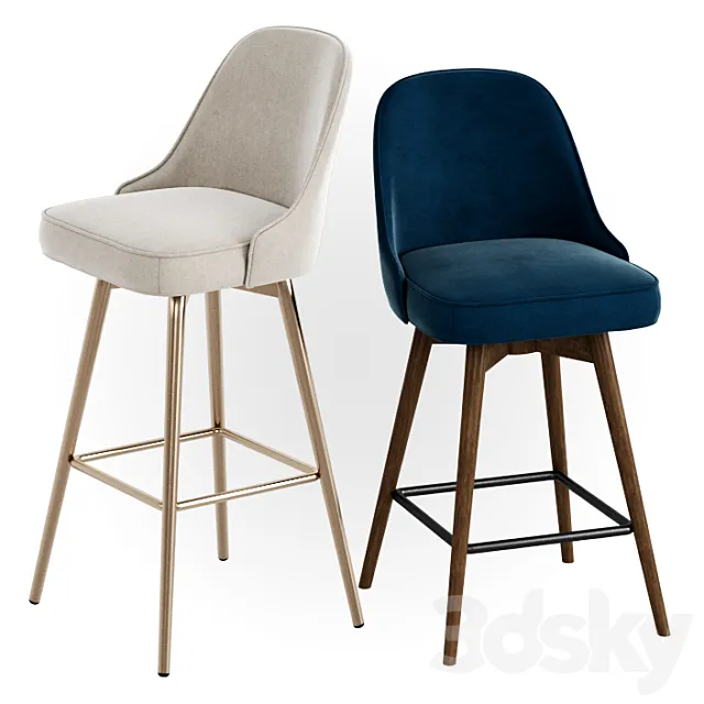 WEST ELM Mid-Century Velvet Swivel Bar + Counter Stools 3D Model WEST ELM Mid-Century Velvet Swivel Bar + Counter Stools 3D Model