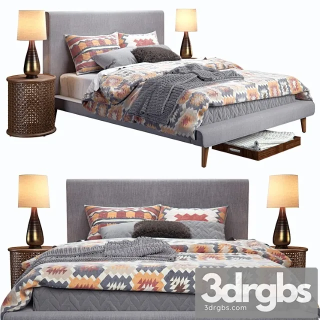 West Elm Mod Upholstered Bed 3D Model Download