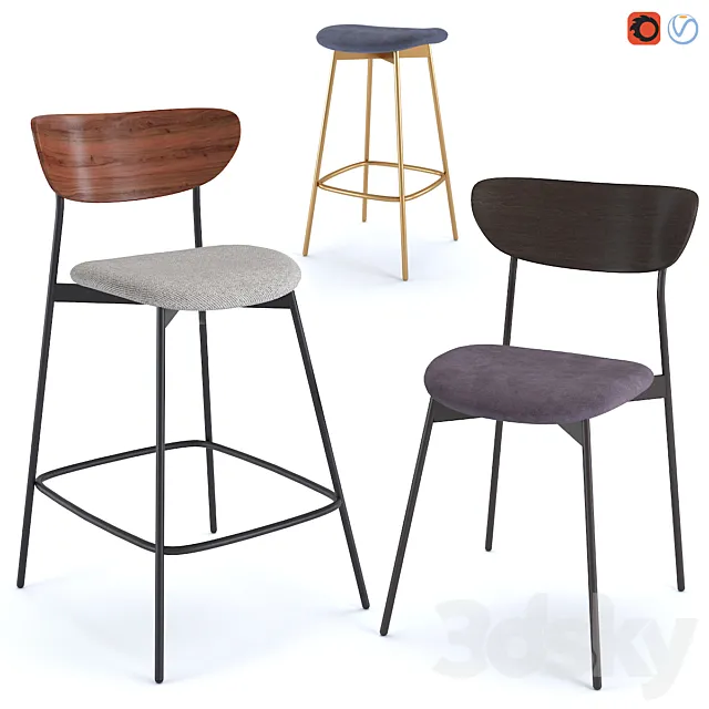 West Elm Modern Petal Bar Counter Stool 3D Model
