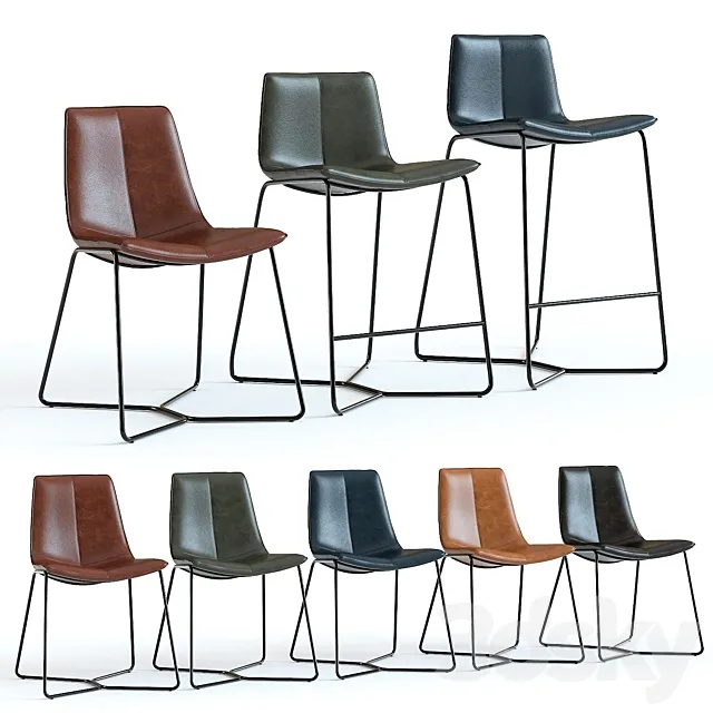 West Elm Slope Leather Chairs 3D Model West Elm Slope Leather Chairs 3D Model