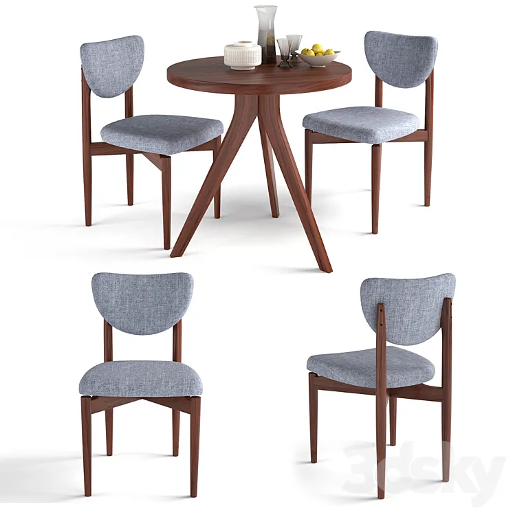 West Elm Tripod Table and Dane Upholstered Dining Chair 3D Model Free Download