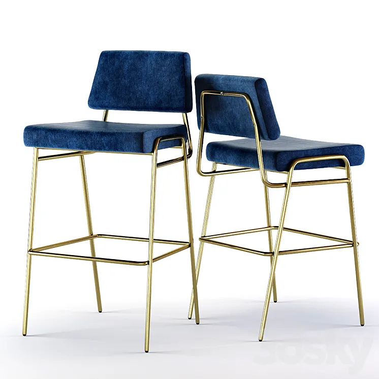 [3DSKY] West Elm Wire Frame Bar And Counter Stools 3D Model Free