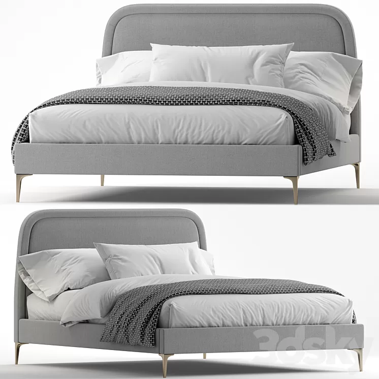 West Elm_Camilla Queen Bed metal legs 3D Model