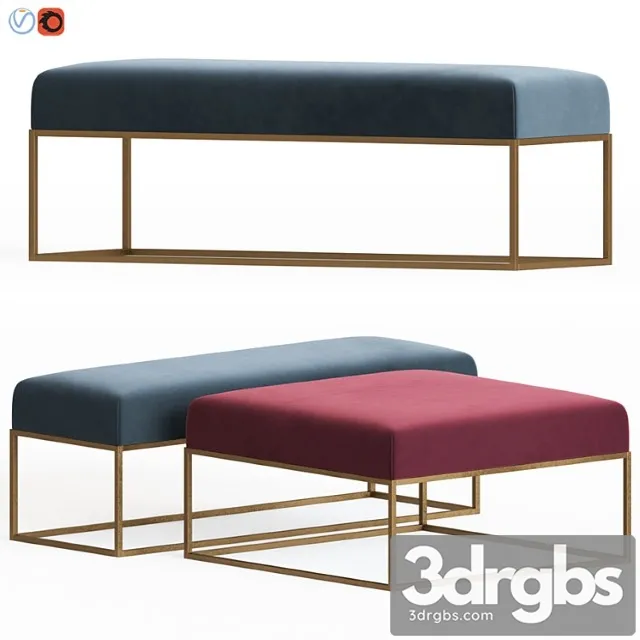 Westelm Box Frame Upholstered Bench Ottoman 3D Model Download