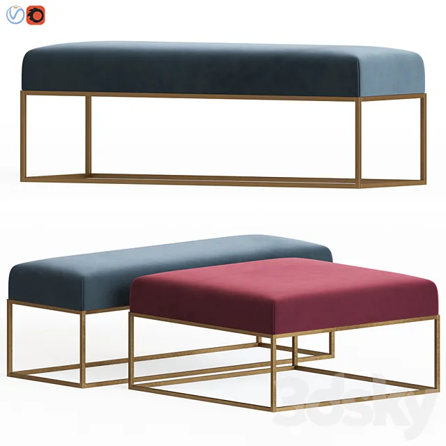 Westelm Box Frame Upholstered Bench & Ottoman 3D Model Westelm Box Frame Upholstered Bench & Ottoman 3D Model