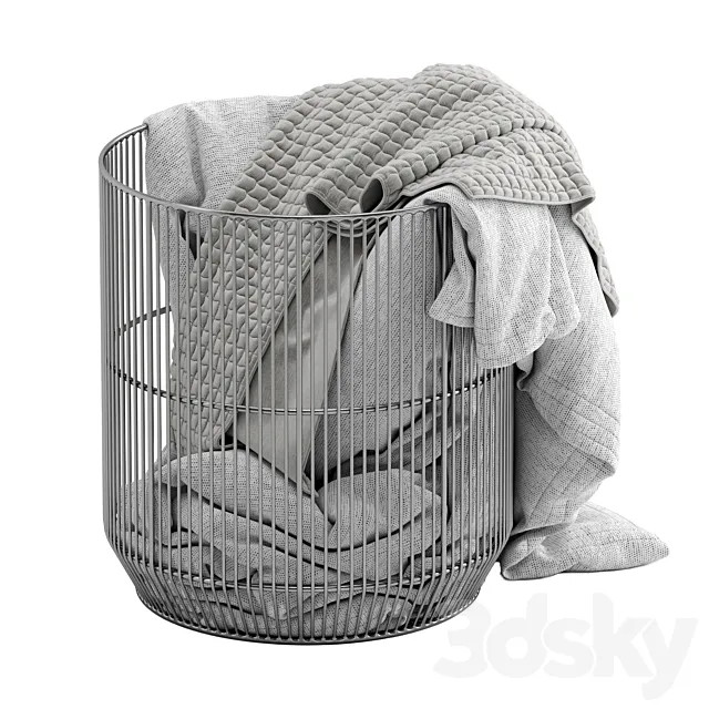 Westelm Metal basket with blanket 3D Model Westelm Metal basket with blanket 3D Model