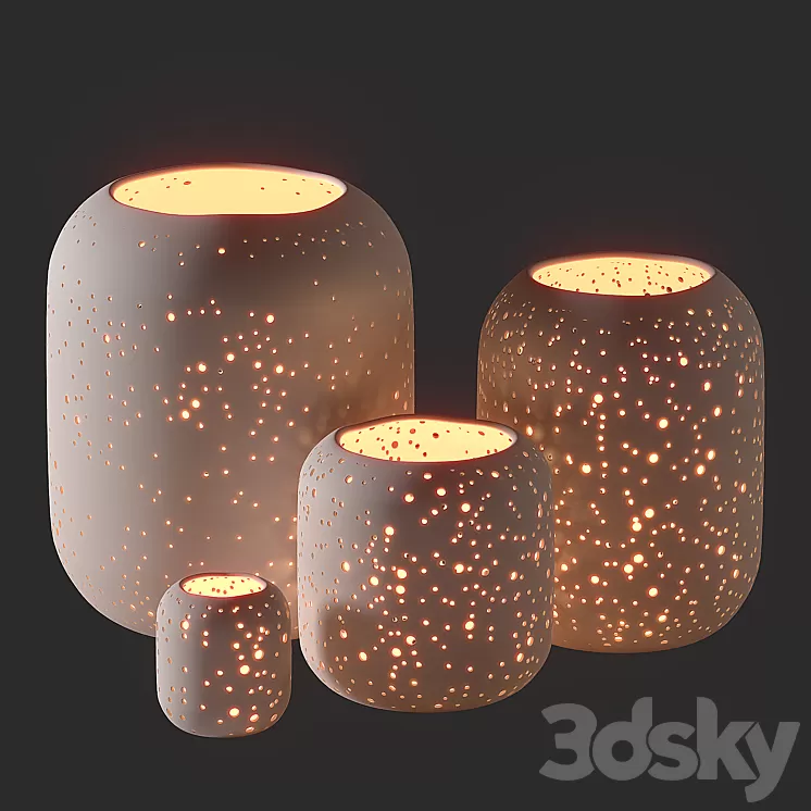 WestElm Pierced Constellation Ceramic Candleholders 3D Model Free Download