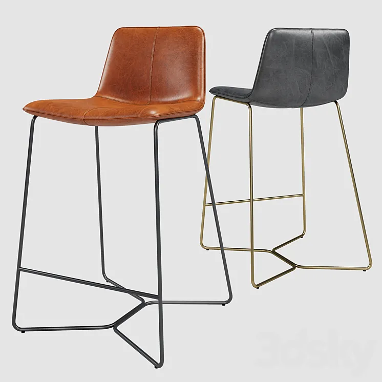Westelm Slope Leather Bar Stool 3D Model Free Download