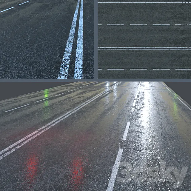 Wet asphalt 3DModel Wet asphalt 3DModel
