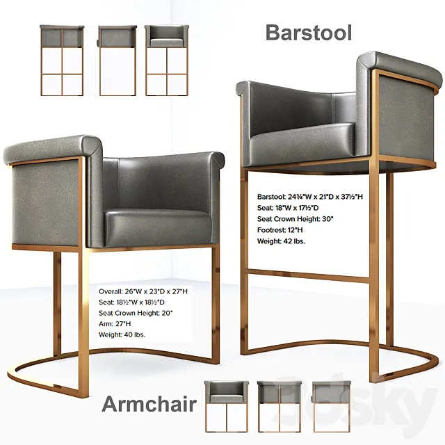 Wexler Barrelback Armchair & Barstool 3DModel Wexler Barrelback Armchair & Barstool 3DModel