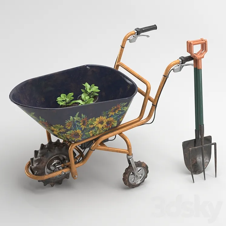 Wheelbarrow and garden tools 3D Model Free Download Wheelbarrow and garden tools 3D Model Free Download