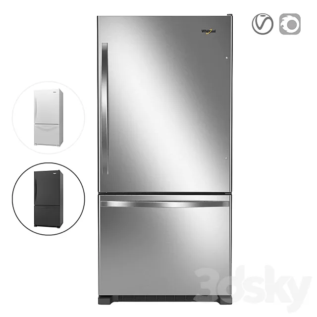 Whirlpool 33-inches wide Bottom-Freezer Refrigerator 3D Model Whirlpool 33-inches wide Bottom-Freezer Refrigerator 3D Model