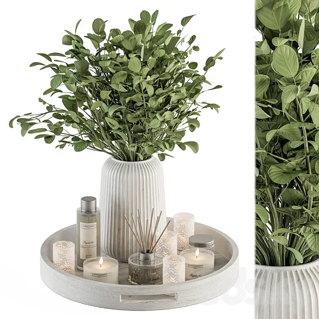 White and Pink Decorative Set with Bouquet in Tray – Set 108 3D Model