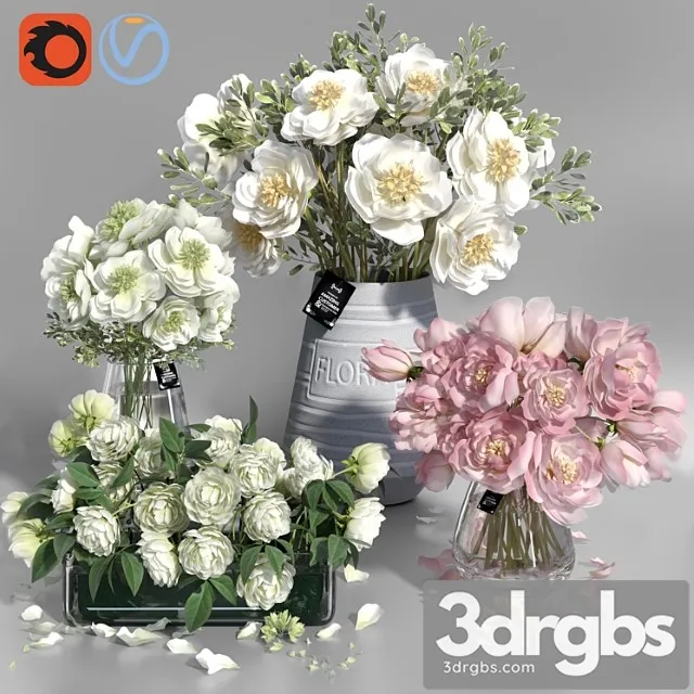 White and pink tone peonies cement concrete glass vases White and pink tone peonies cement concrete glass vases