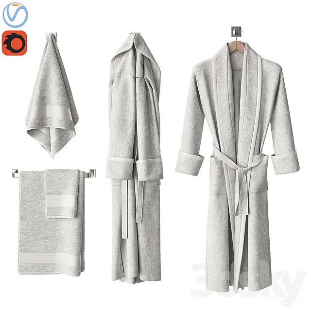 White bathrobe and towels 3DModel