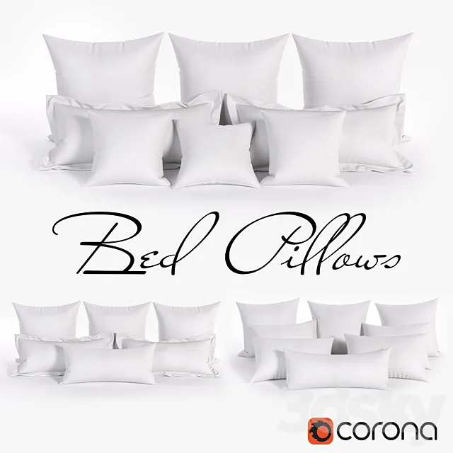 White Bed Pillows 01 (3 sets 22 different Pillows) 3D Model White Bed Pillows 01 (3 sets 22 different Pillows) 3D Model