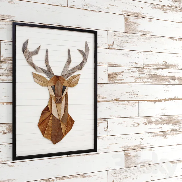White boards. painting. deer. eco design. whitewashed wall. decor 3DModel White boards. painting. deer. eco design. whitewashed wall. decor 3DModel