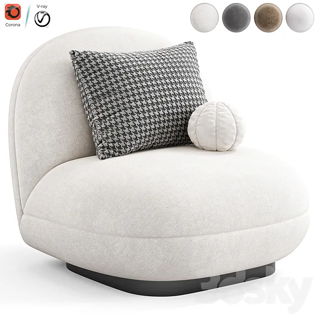 White Boucle Armchair Upholstered Black Legs Larry 3D Model White Boucle Armchair Upholstered Black Legs Larry 3D Model