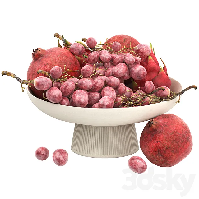 white bowl of fruits 3D Model
