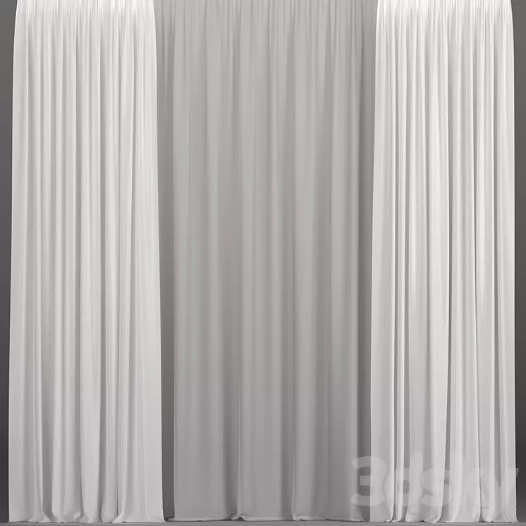 White curtains from tulle. 3D Model White curtains from tulle. 3D Model