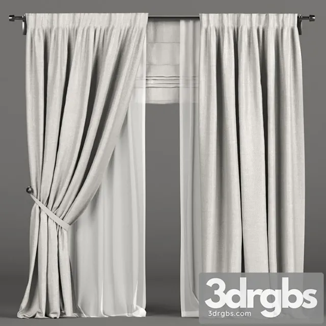 White curtains in the background with tulle and a roman curtain. 3D Model Download