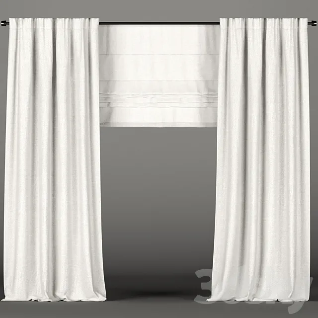 White curtains + Roman blinds. 3DModel White curtains + Roman blinds. 3DModel