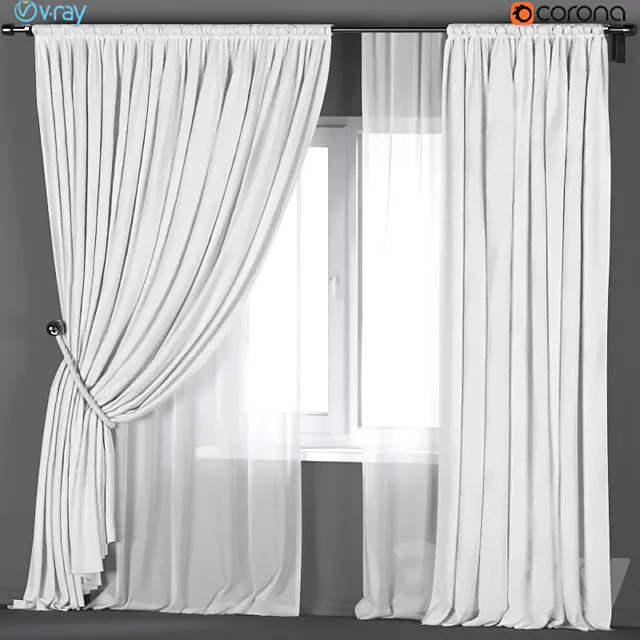 White curtains with a garter on a rope with white tulle. 3D Model White curtains with a garter on a rope with white tulle. 3D Model