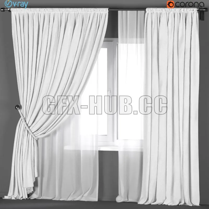 White curtains with a garter on a rope with white tulle 3D Model White curtains with a garter on a rope with white tulle 3D Model
