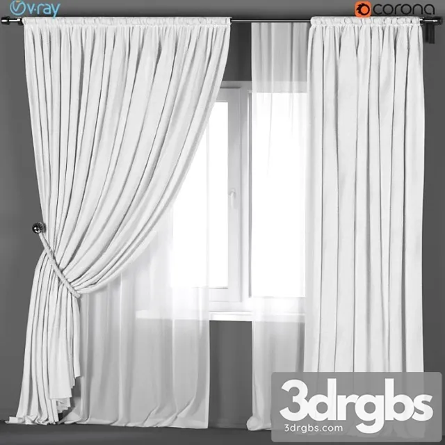 White curtains with a garter on a rope with white tulle. 3D Model Download