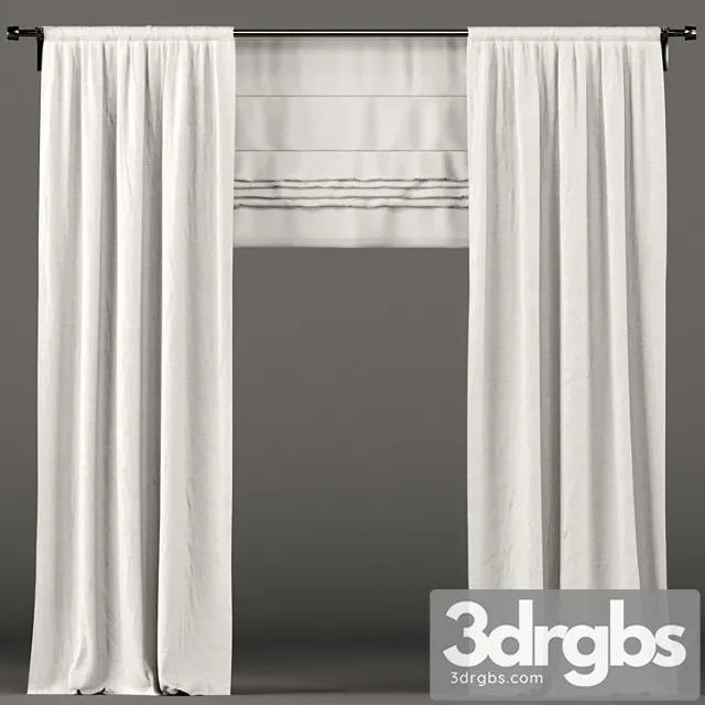 White curtains with roman blinds. 3D Model Download