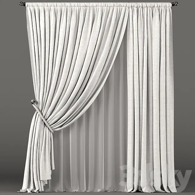 White curtains with rope grip and white tulle. 3D Model White curtains with rope grip and white tulle. 3D Model