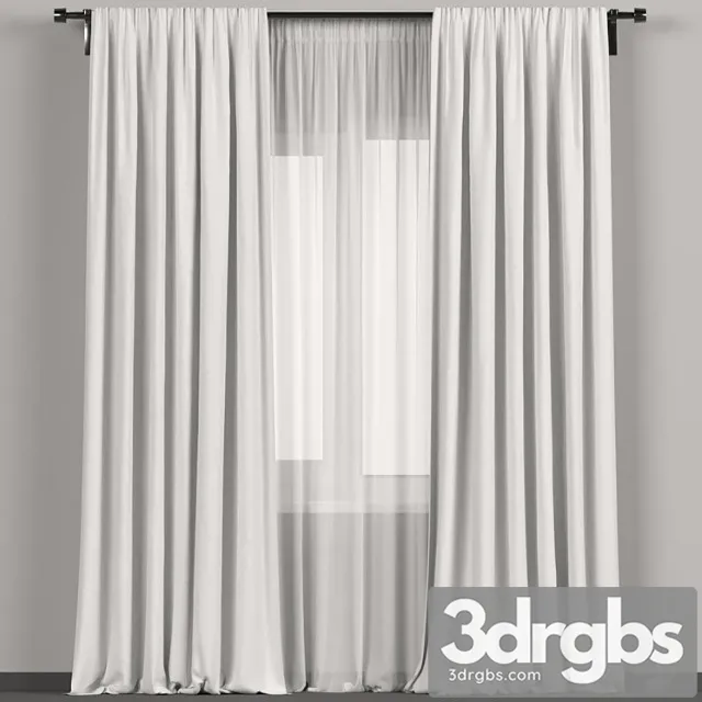 White curtains with tulle. 3D Model Download