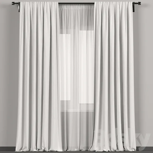 White curtains with tulle. 3D Model White curtains with tulle. 3D Model