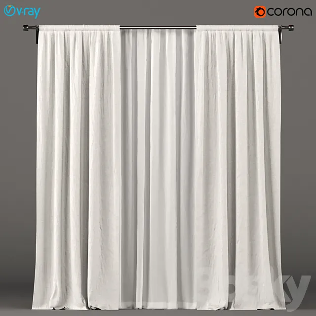 White curtains with white tulle. 3D Model White curtains with white tulle. 3D Model