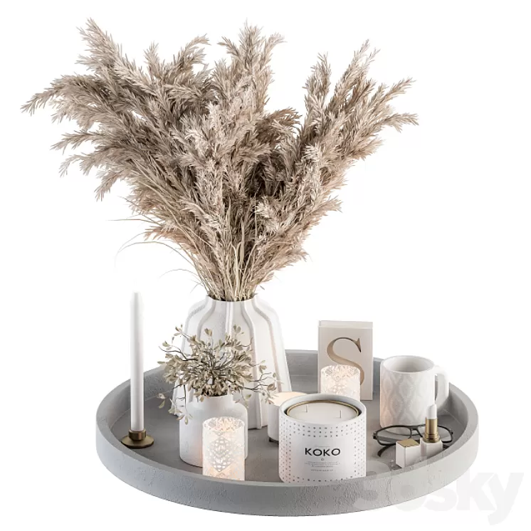 White Decorative Set with Pampas – Set 74 3D Model Free Download